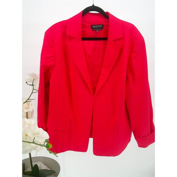 Jones New York Womens Coral Red Ventless Faux Pockets Lined Open Blazer Size 20W - Picture 1 of 7
